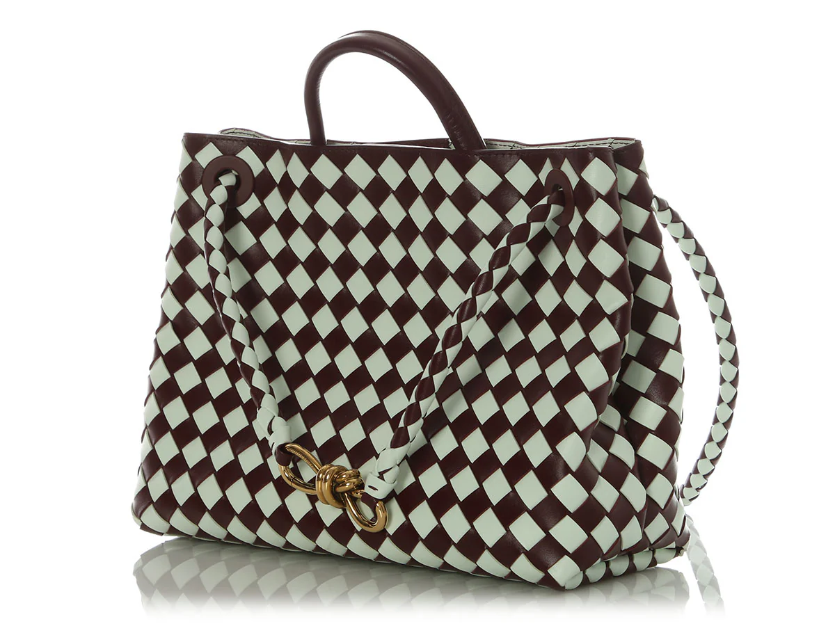 Bottega Veneta Burgundy and White Check Andiamo Tote - Image 3