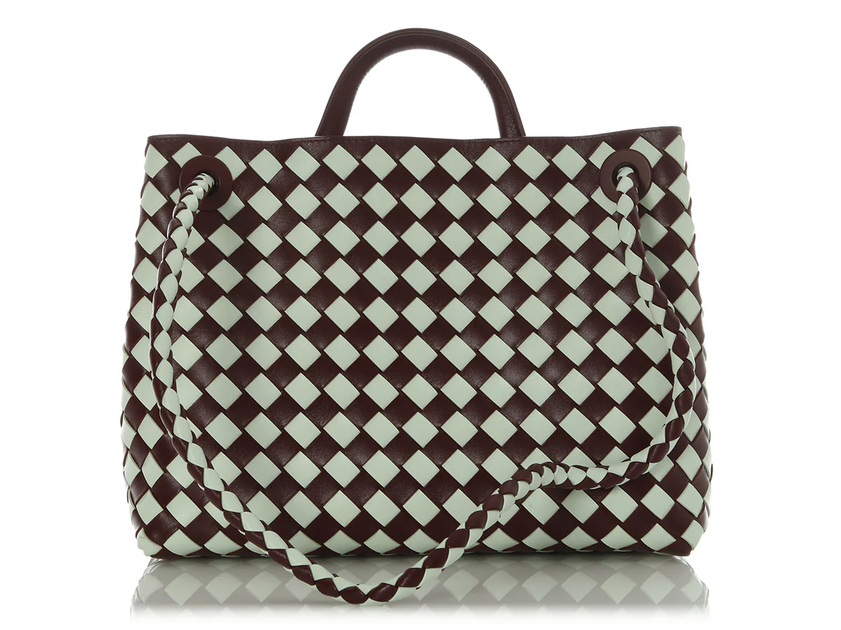 Bottega Veneta Burgundy and White Check Andiamo Tote - Image 4