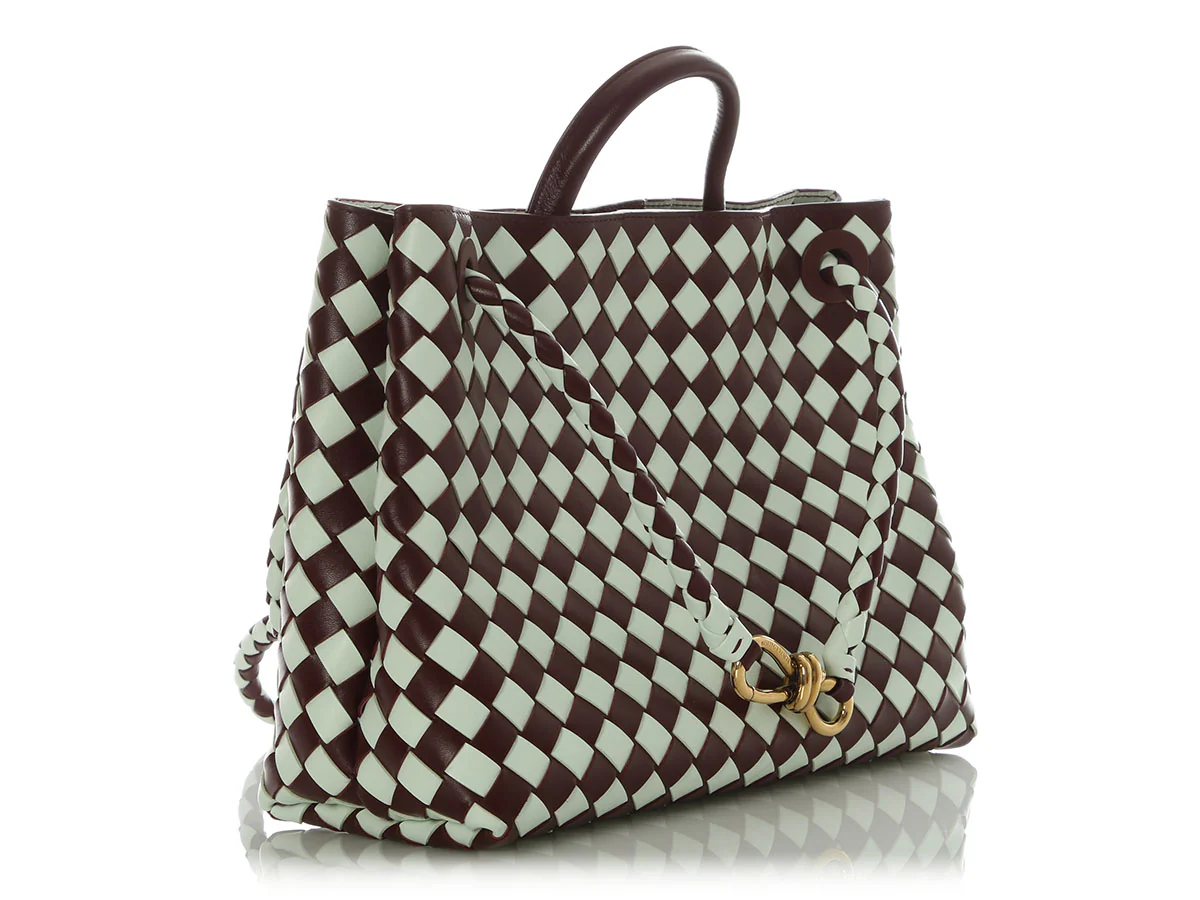 Bottega Veneta Burgundy and White Check Andiamo Tote - Image 5