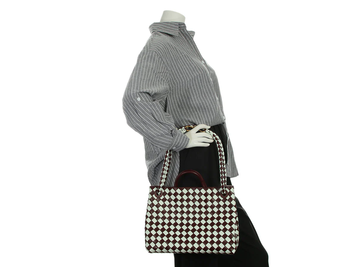 Bottega Veneta Burgundy and White Check Andiamo Tote - Image 9