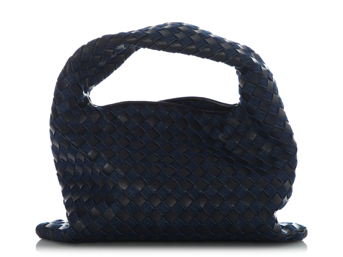 Bottega Veneta Small Abyss Denim and Leather Intrecciato Hop Bag