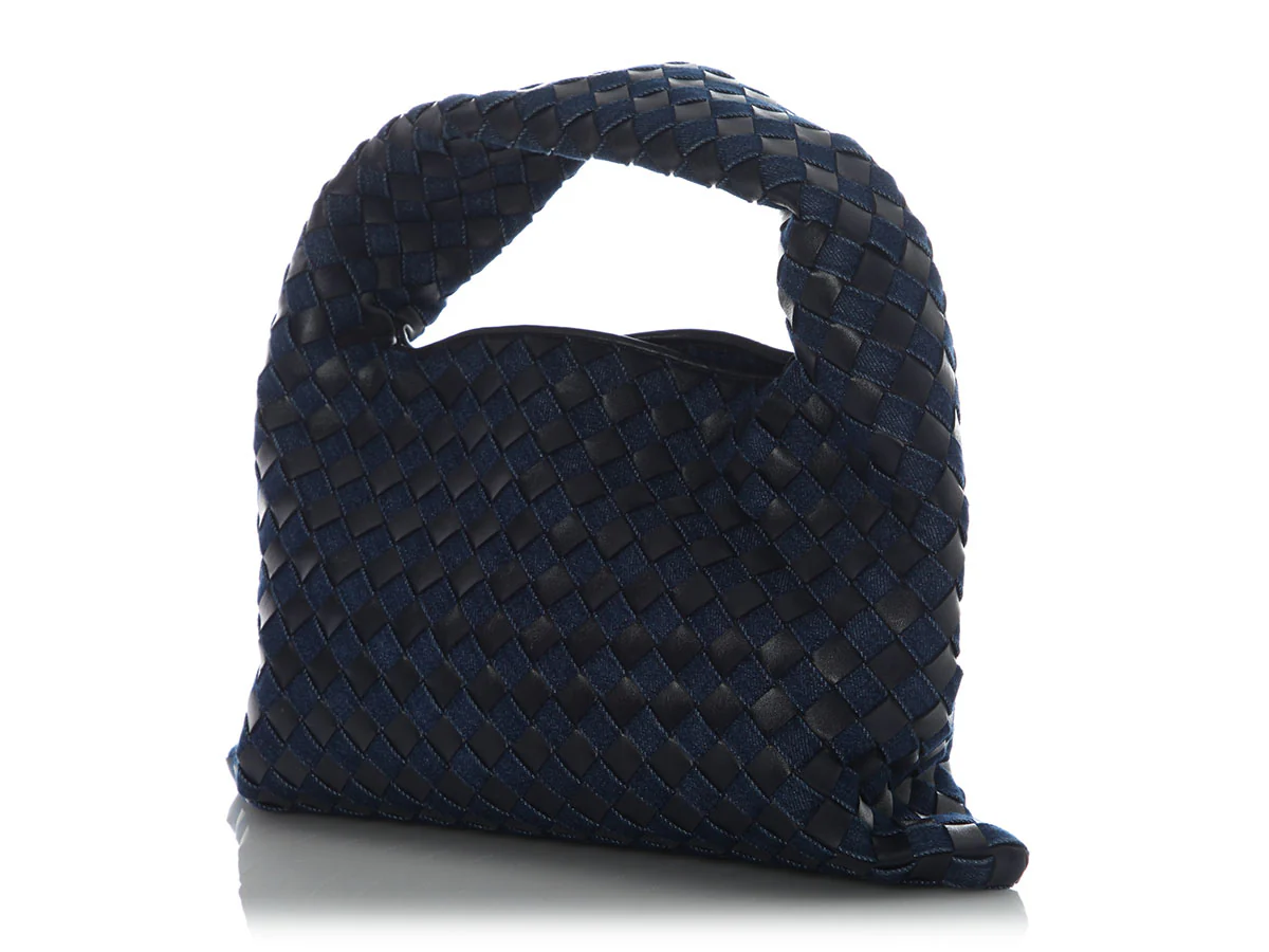 Bottega Veneta Small Abyss Denim and Leather Intrecciato Hop Bag - Image 3