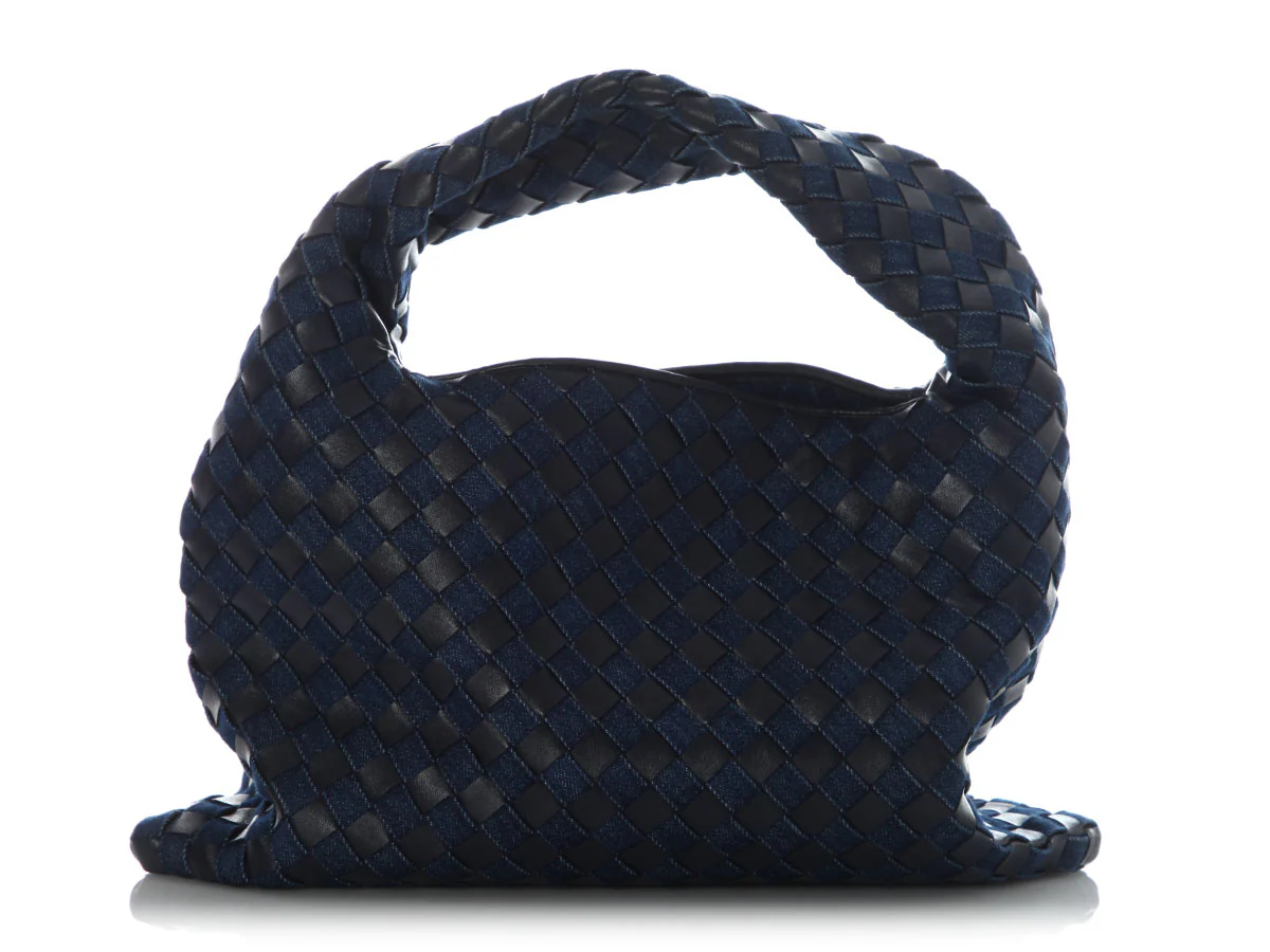Bottega Veneta Small Abyss Denim and Leather Intrecciato Hop Bag - Image 4
