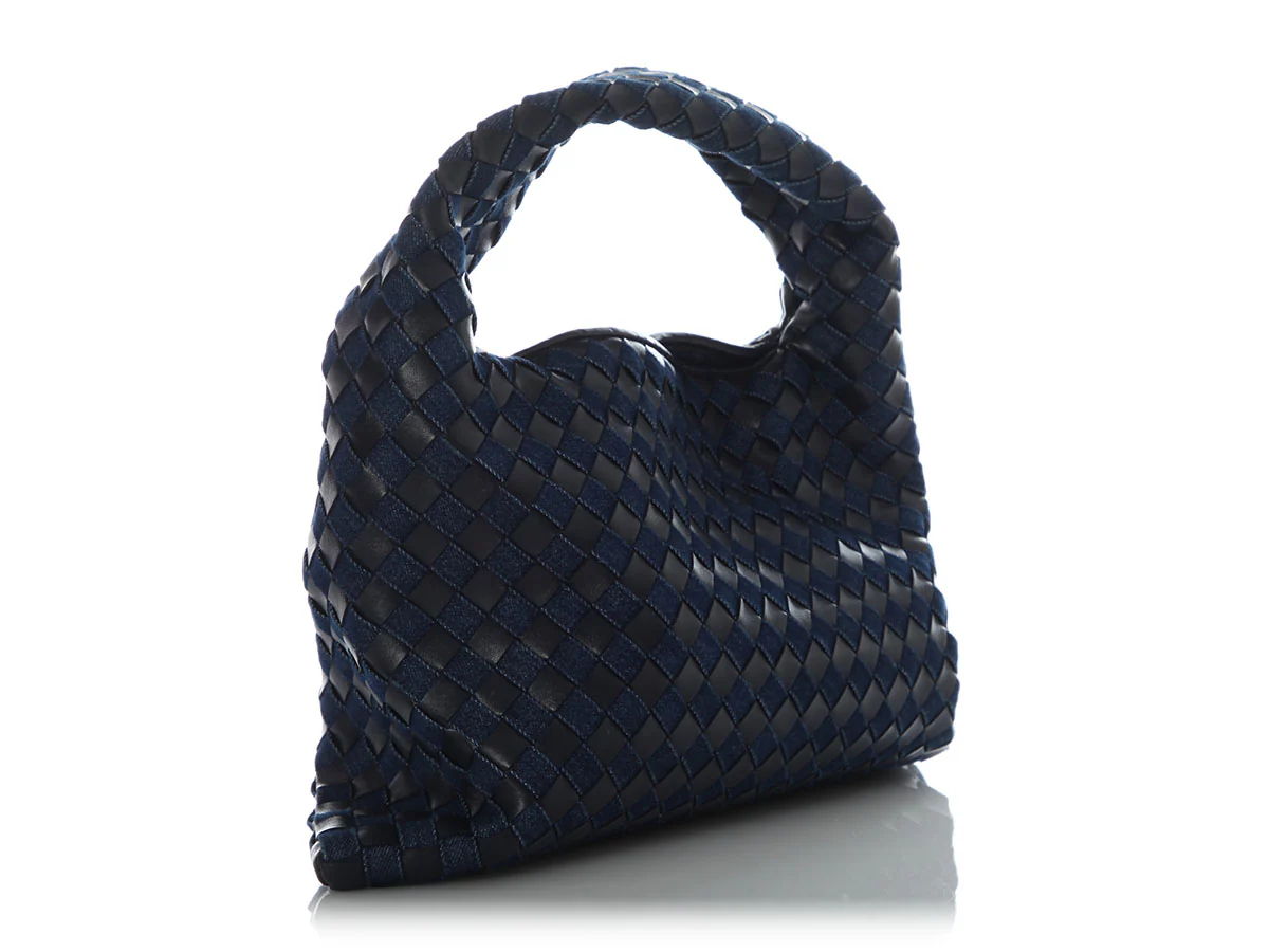 Bottega Veneta Small Abyss Denim and Leather Intrecciato Hop Bag - Image 5