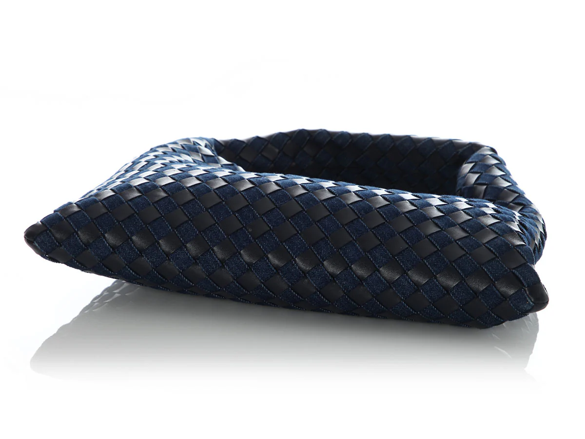 Bottega Veneta Small Abyss Denim and Leather Intrecciato Hop Bag - Image 6