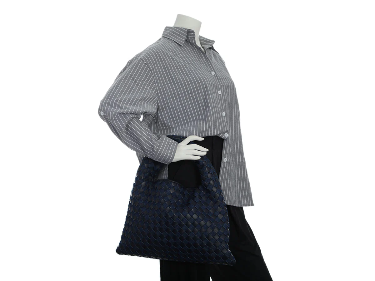 Bottega Veneta Small Abyss Denim and Leather Intrecciato Hop Bag - Image 9