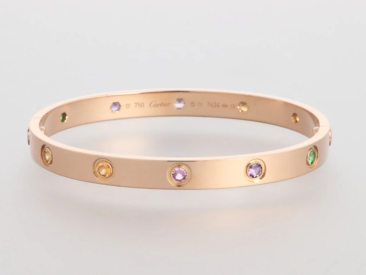 Cartier 18K Rose Gold Multi Stone Rainbow Love Bracelet 17 - Image 2