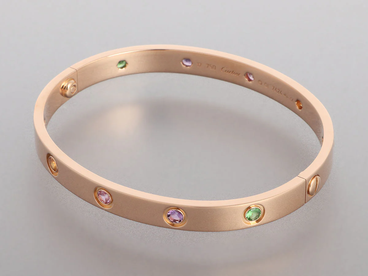 Cartier 18K Rose Gold Multi Stone Rainbow Love Bracelet 17 - Image 3