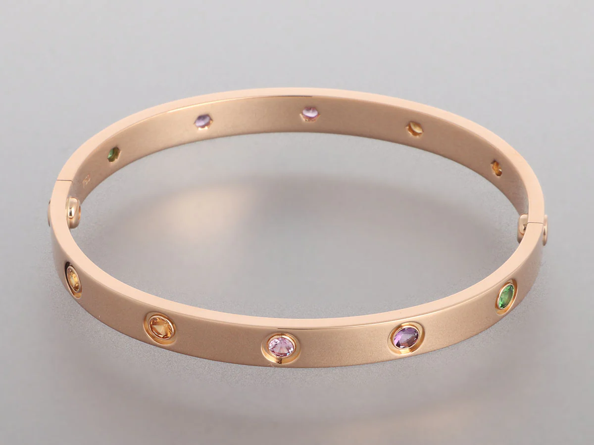 Cartier 18K Rose Gold Multi Stone Rainbow Love Bracelet 17 - Image 4