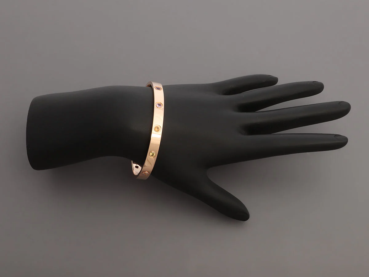Cartier 18K Rose Gold Multi Stone Rainbow Love Bracelet 17 - Image 5