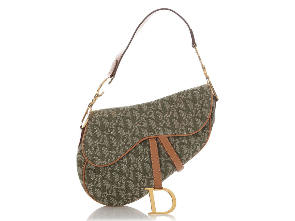 Dior Green Monogram Canvas Saddle Bag