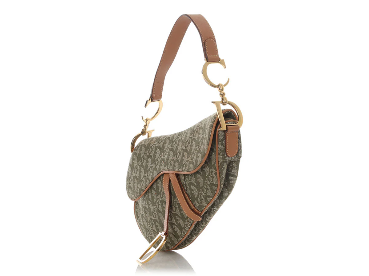 Dior Green Monogram Canvas Saddle Bag - Image 3