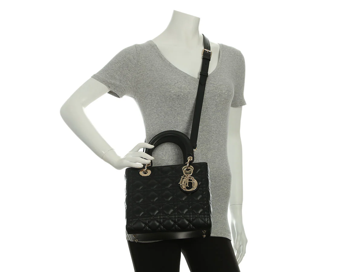 Dior Medium Black Lambskin Lady Dior - Image 9