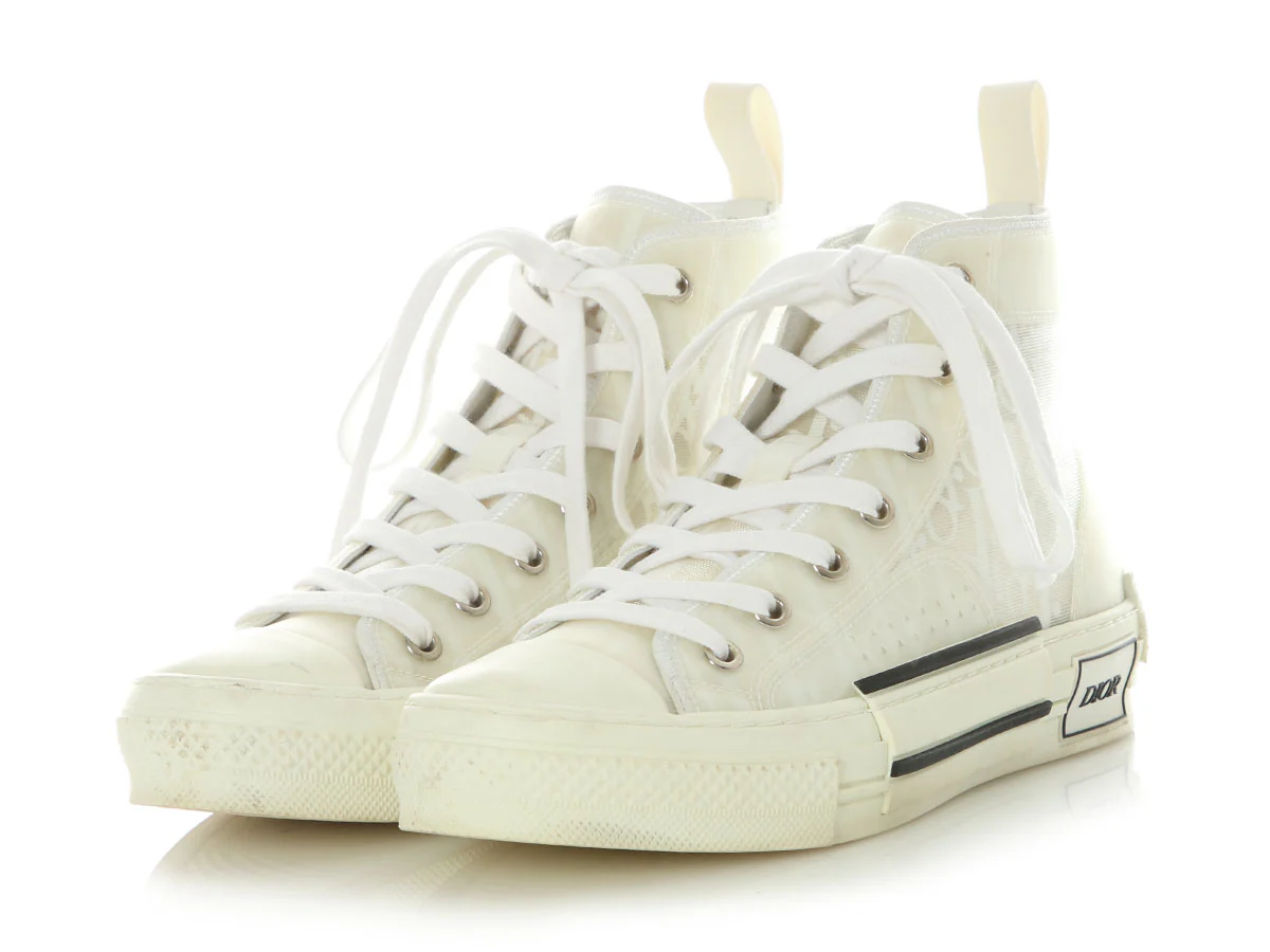 Dior White Oblique Transparency High-Top Sneakers - Image 3