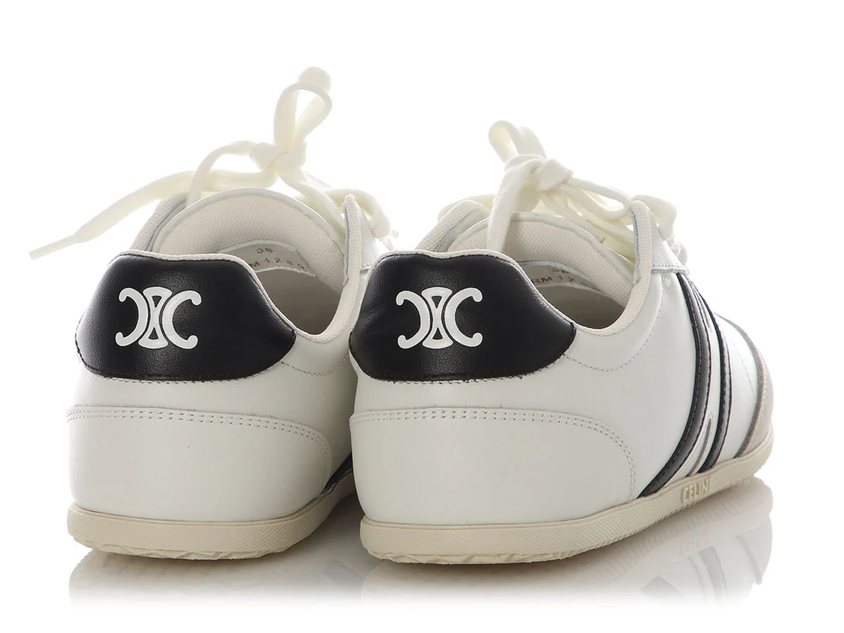 Celine White Triomphe Low Lace-Up Sneakers - Image 4