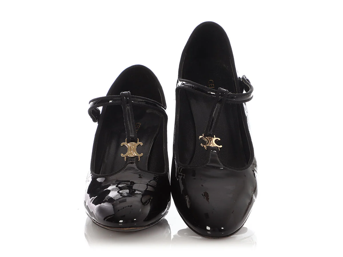 Celine Black Patent Babies T-Bar Pumps - Image 2