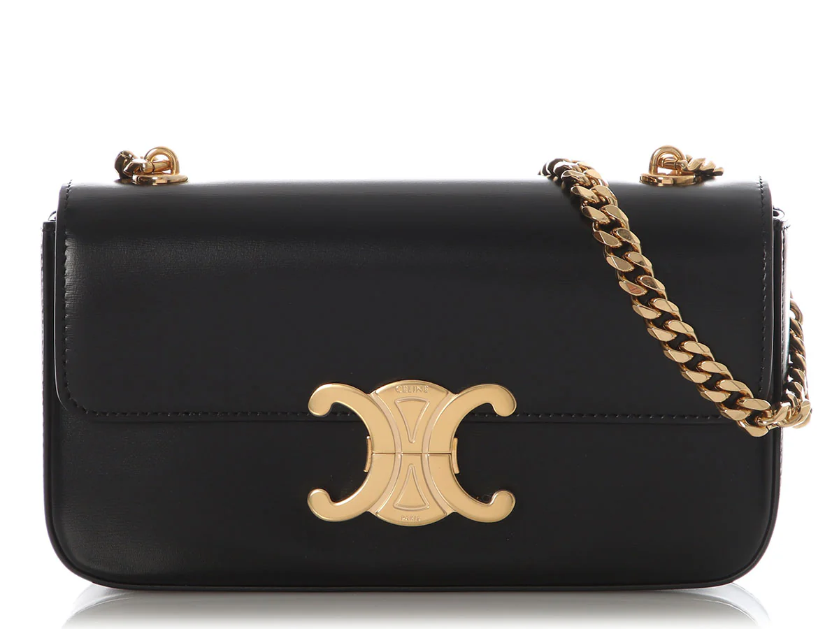Celine Black Shiny Calfskin Claude Chain Shoulder Bag