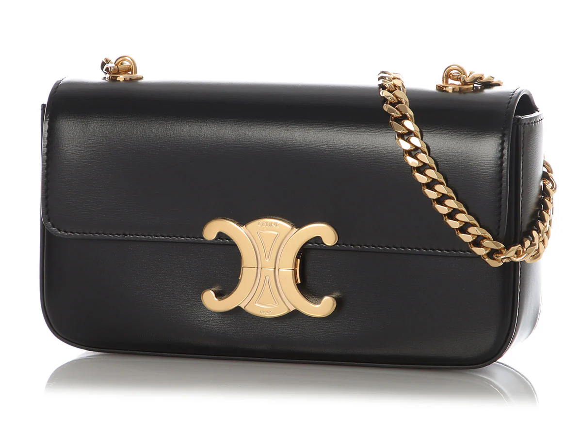 Celine Black Shiny Calfskin Claude Chain Shoulder Bag - Image 2