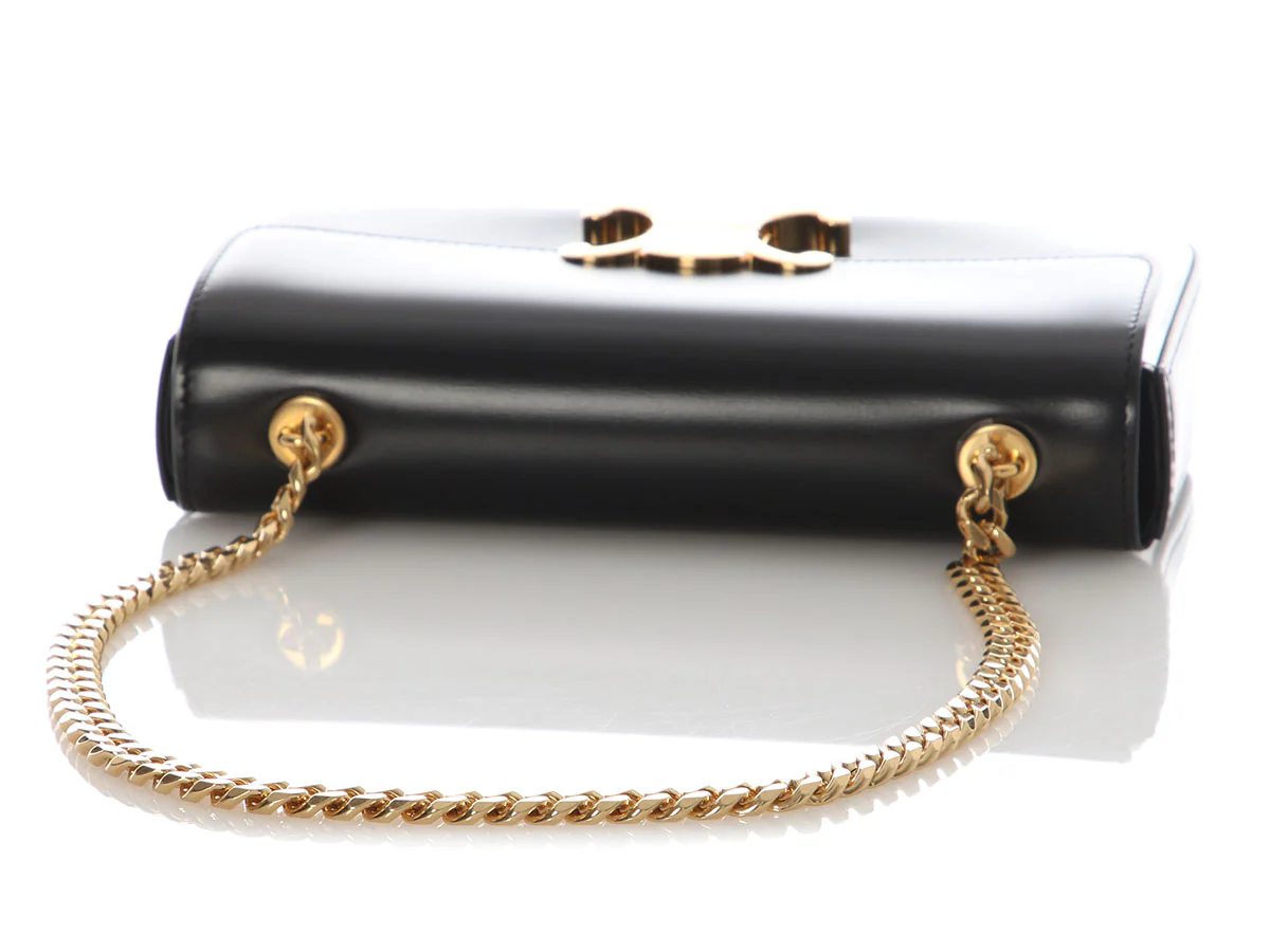 Celine Black Shiny Calfskin Claude Chain Shoulder Bag - Image 7