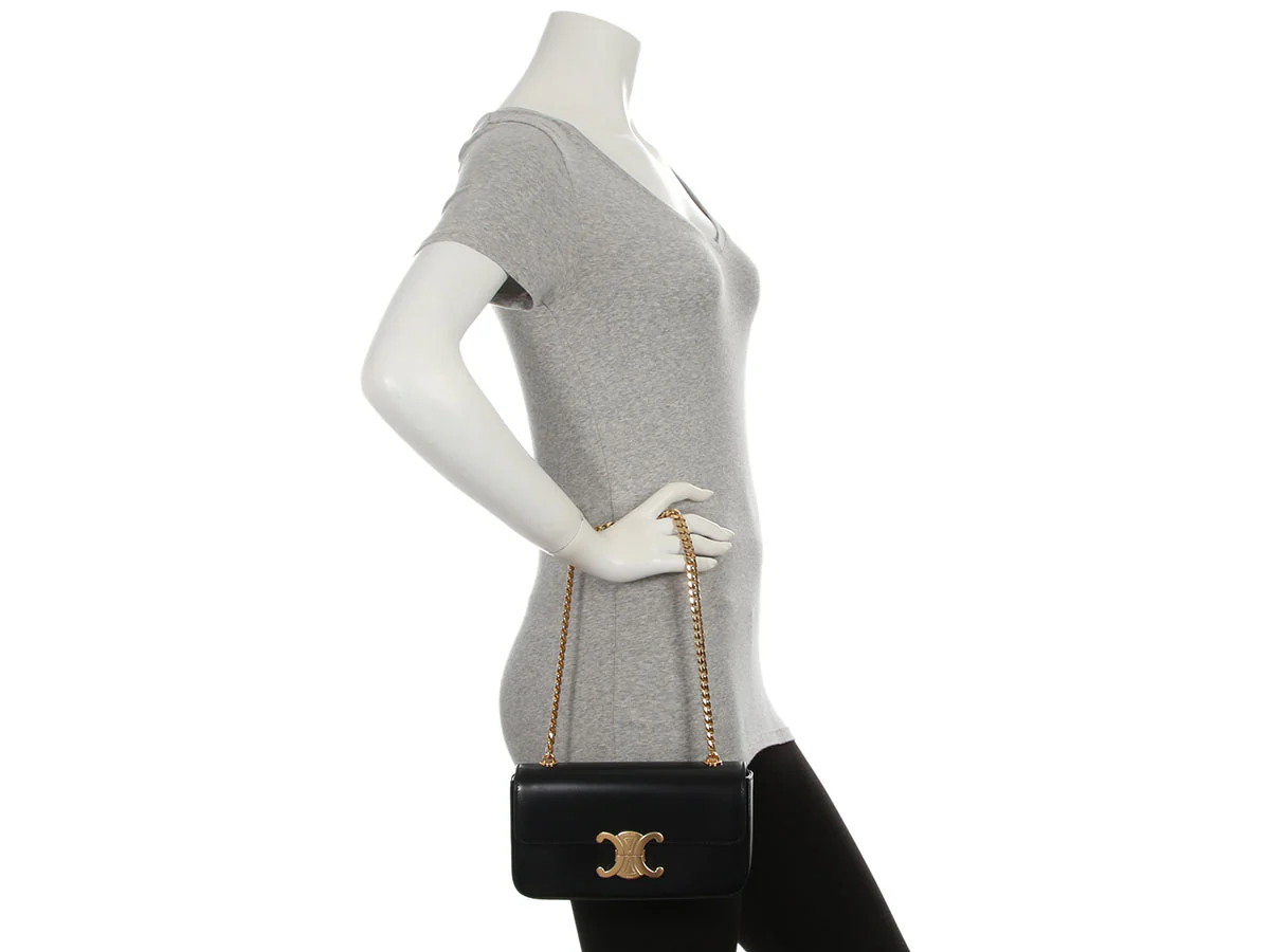 Celine Black Shiny Calfskin Claude Chain Shoulder Bag - Image 9