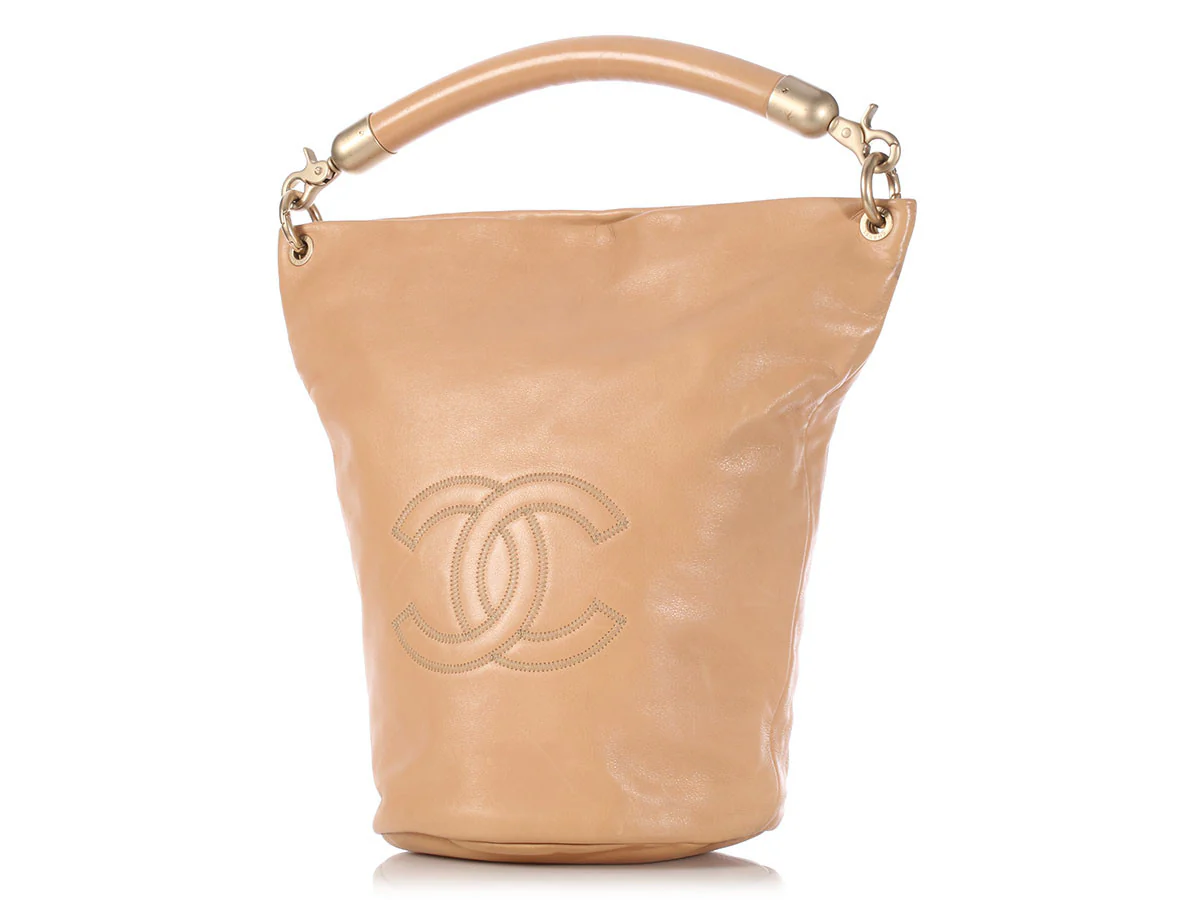 Chanel Tall Tan Bucket Bag - Image 2