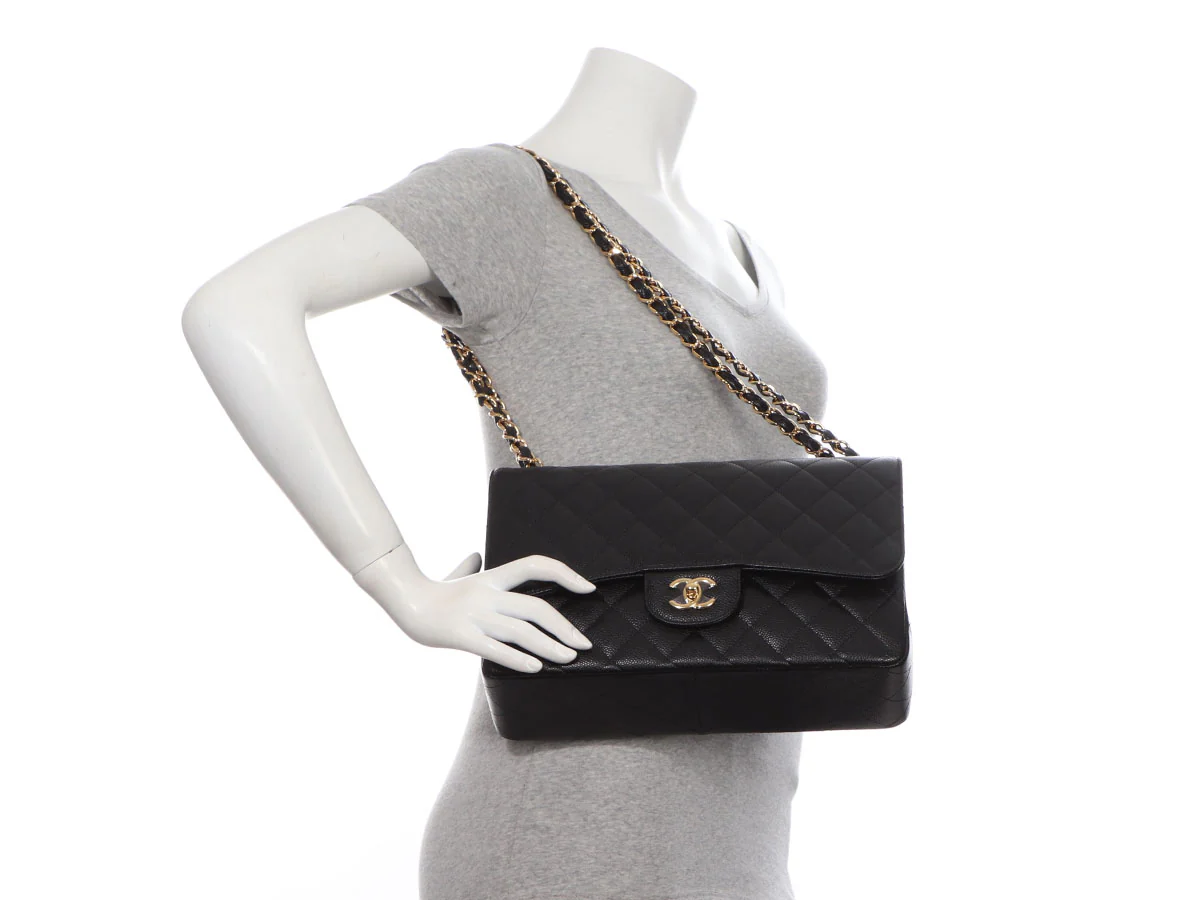 Chanel Jumbo Black Quilted Caviar Classic Double Flap - Image 10