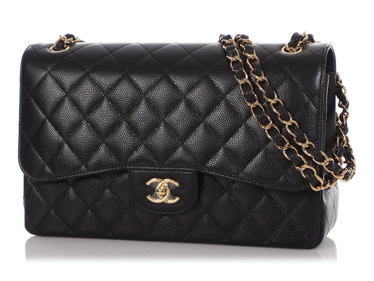 Chanel Jumbo Black Quilted Caviar Classic Double Flap - Image 3