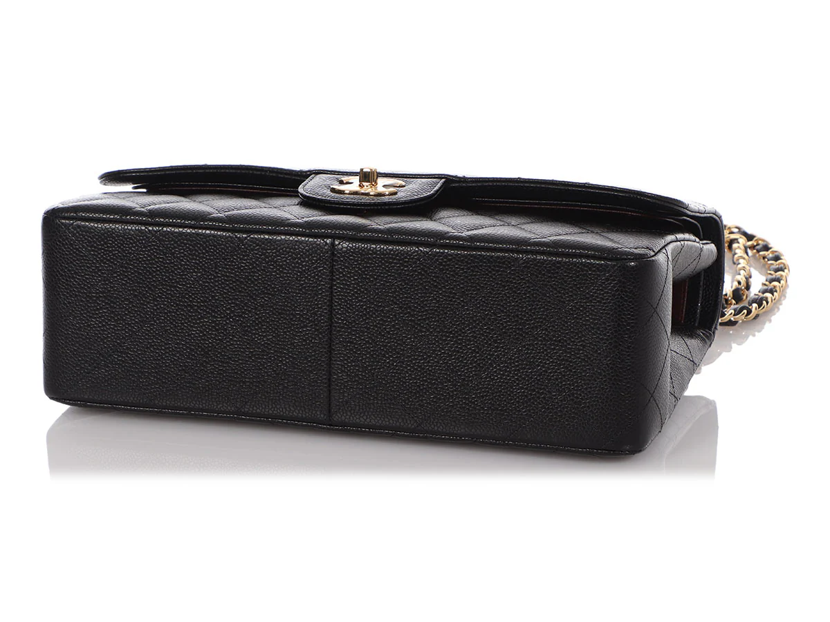 Chanel Jumbo Black Quilted Caviar Classic Double Flap - Image 7