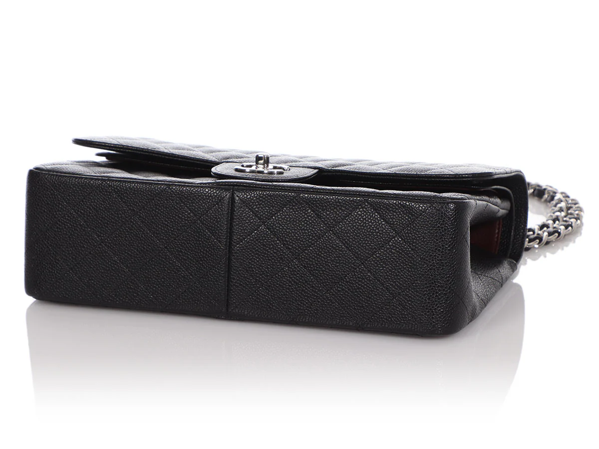Chanel Jumbo Black Quilted Caviar Classic Double Flap - Image 7