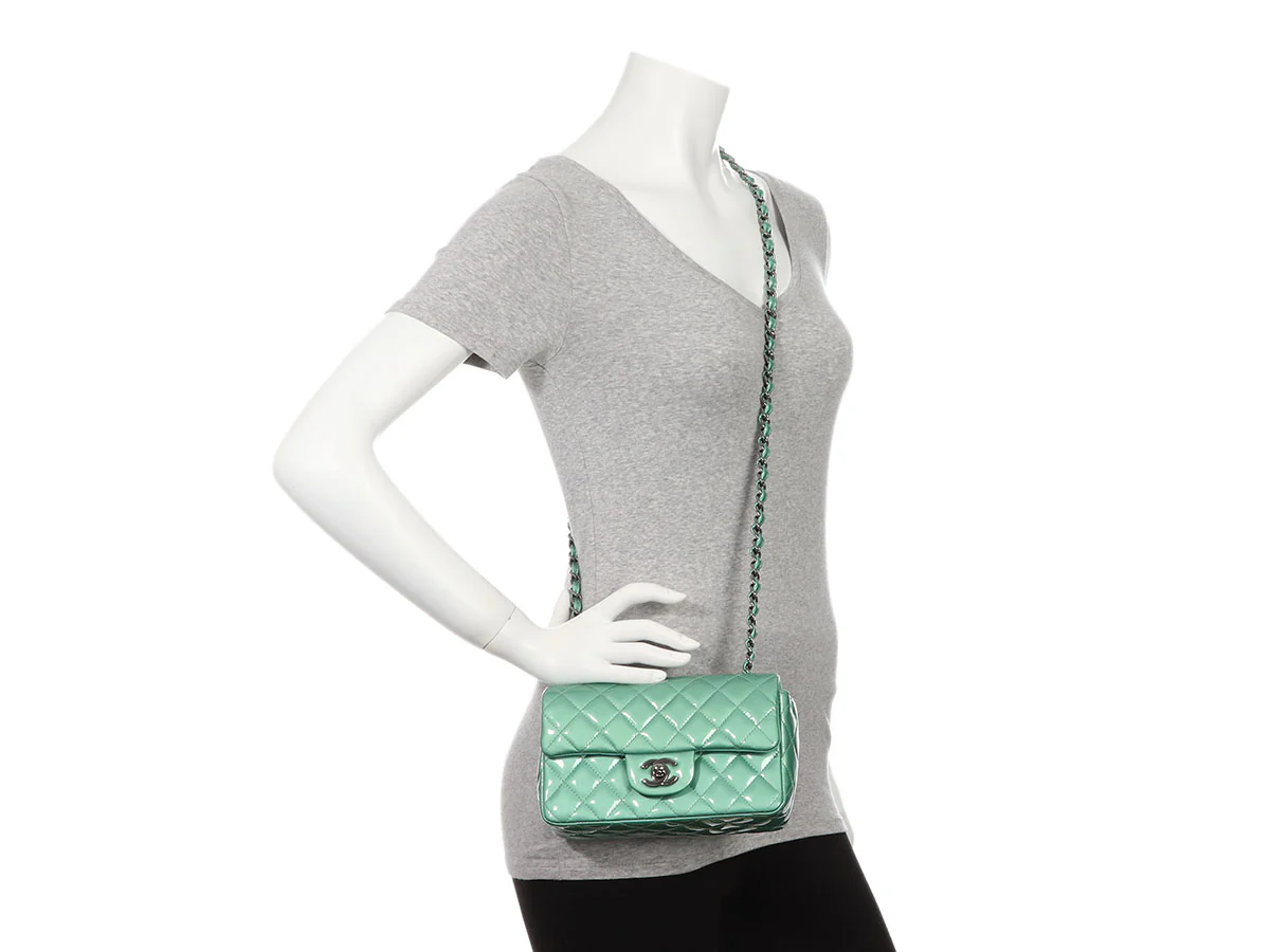 Chanel Mini Green Quilted Patent Classic - Image 10
