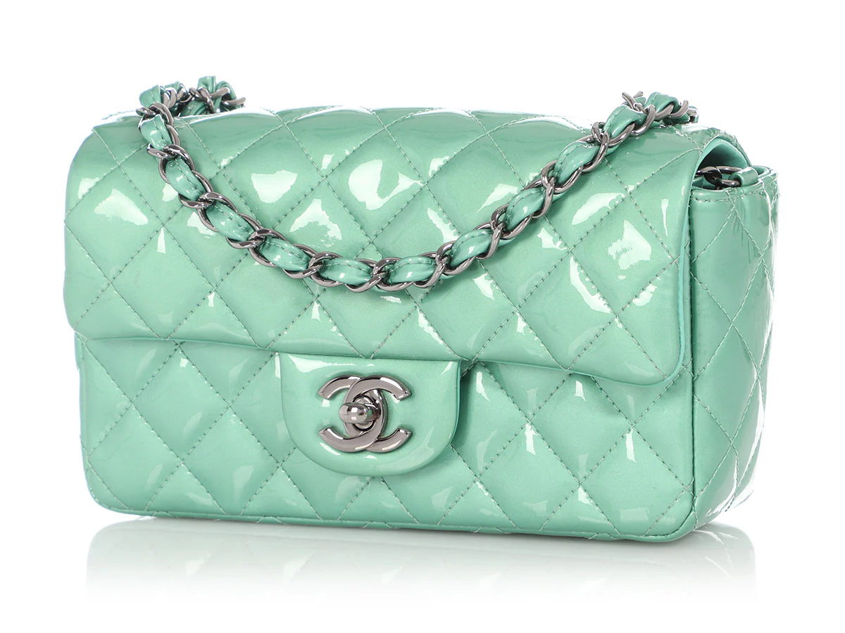 Chanel Mini Green Quilted Patent Classic - Image 3