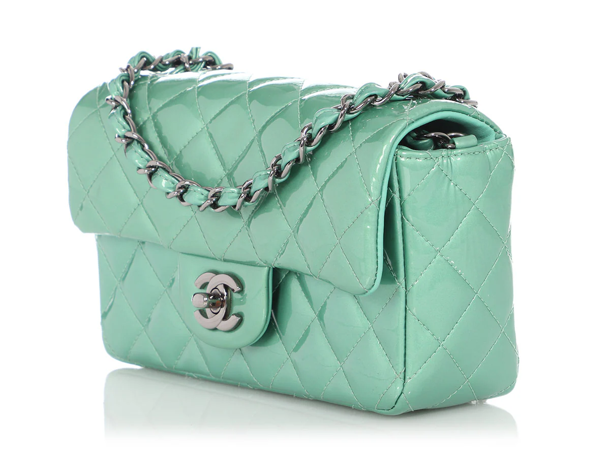 Chanel Mini Green Quilted Patent Classic - Image 4
