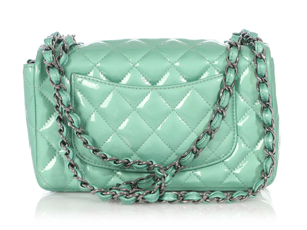 Chanel Mini Green Quilted Patent Classic - Image 5