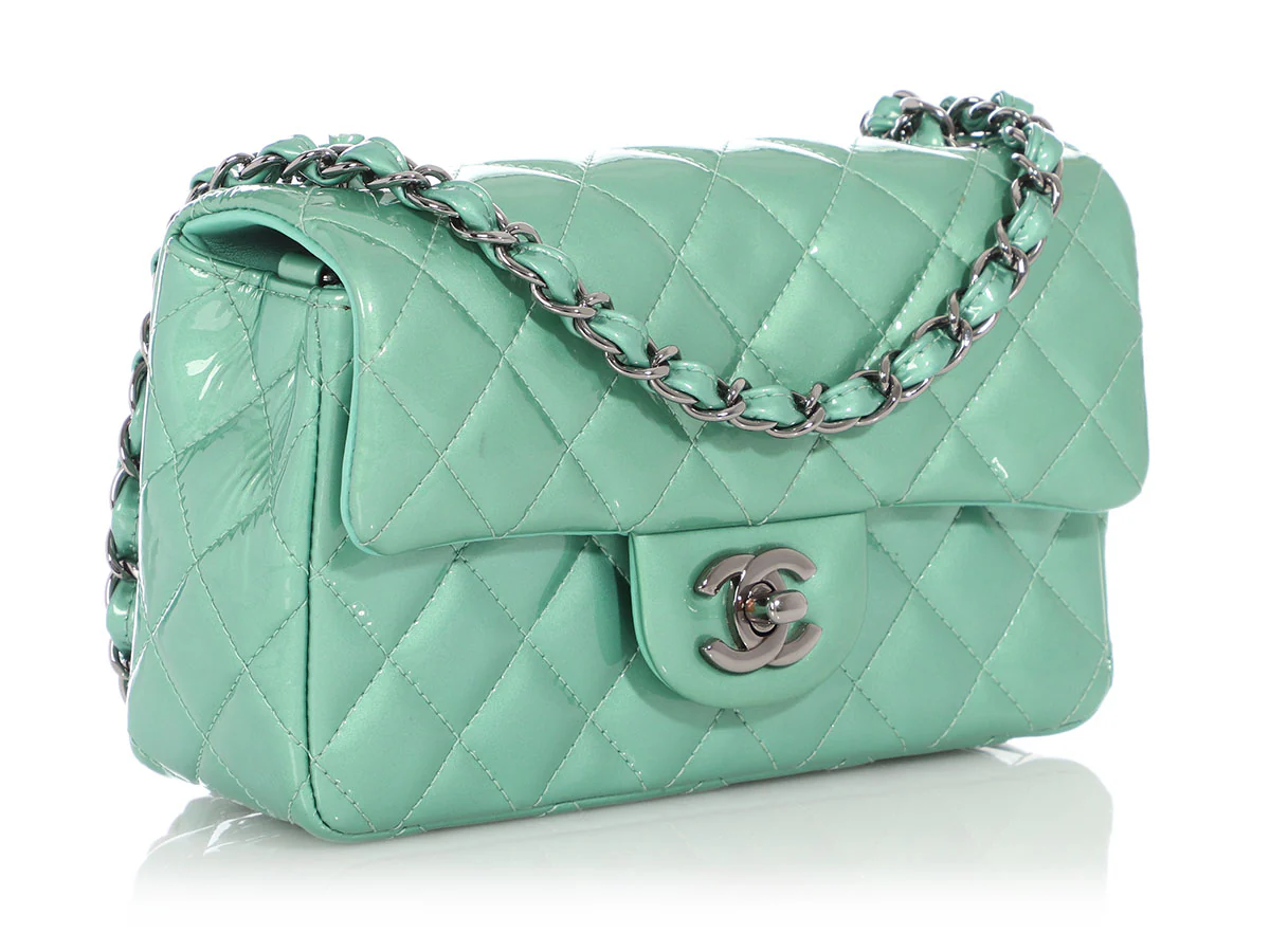 Chanel Mini Green Quilted Patent Classic - Image 6