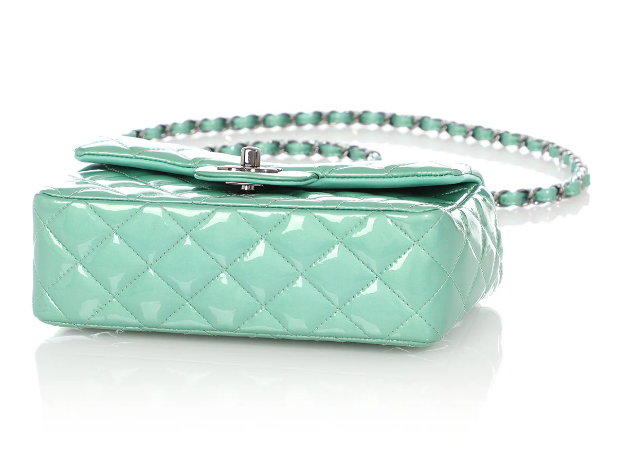 Chanel Mini Green Quilted Patent Classic - Image 7