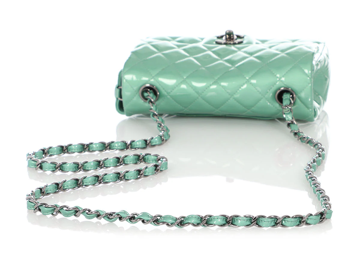 Chanel Mini Green Quilted Patent Classic - Image 8