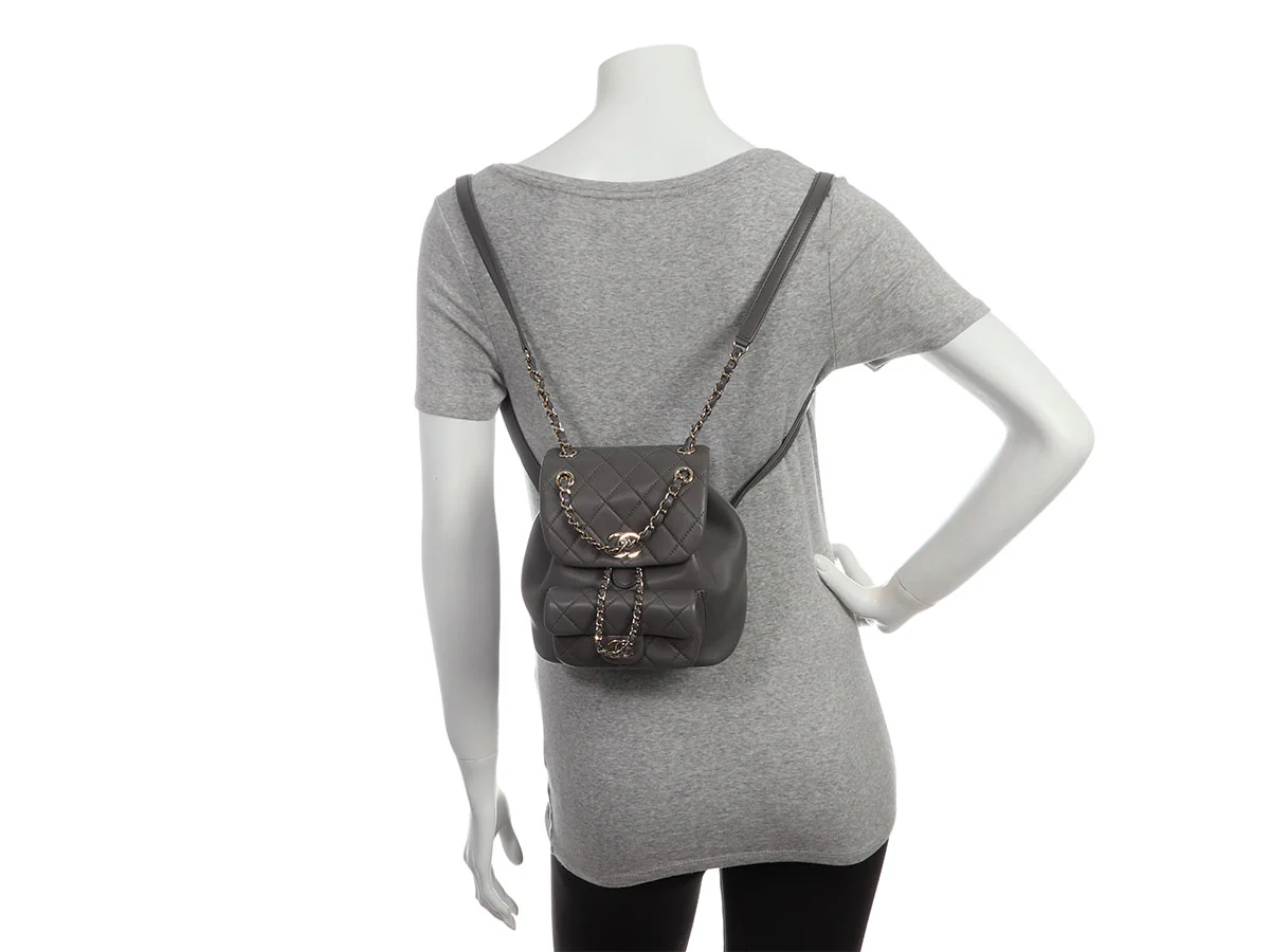Chanel Gray Part-Quilted Lambskin Mini Duma Backpack - Image 10