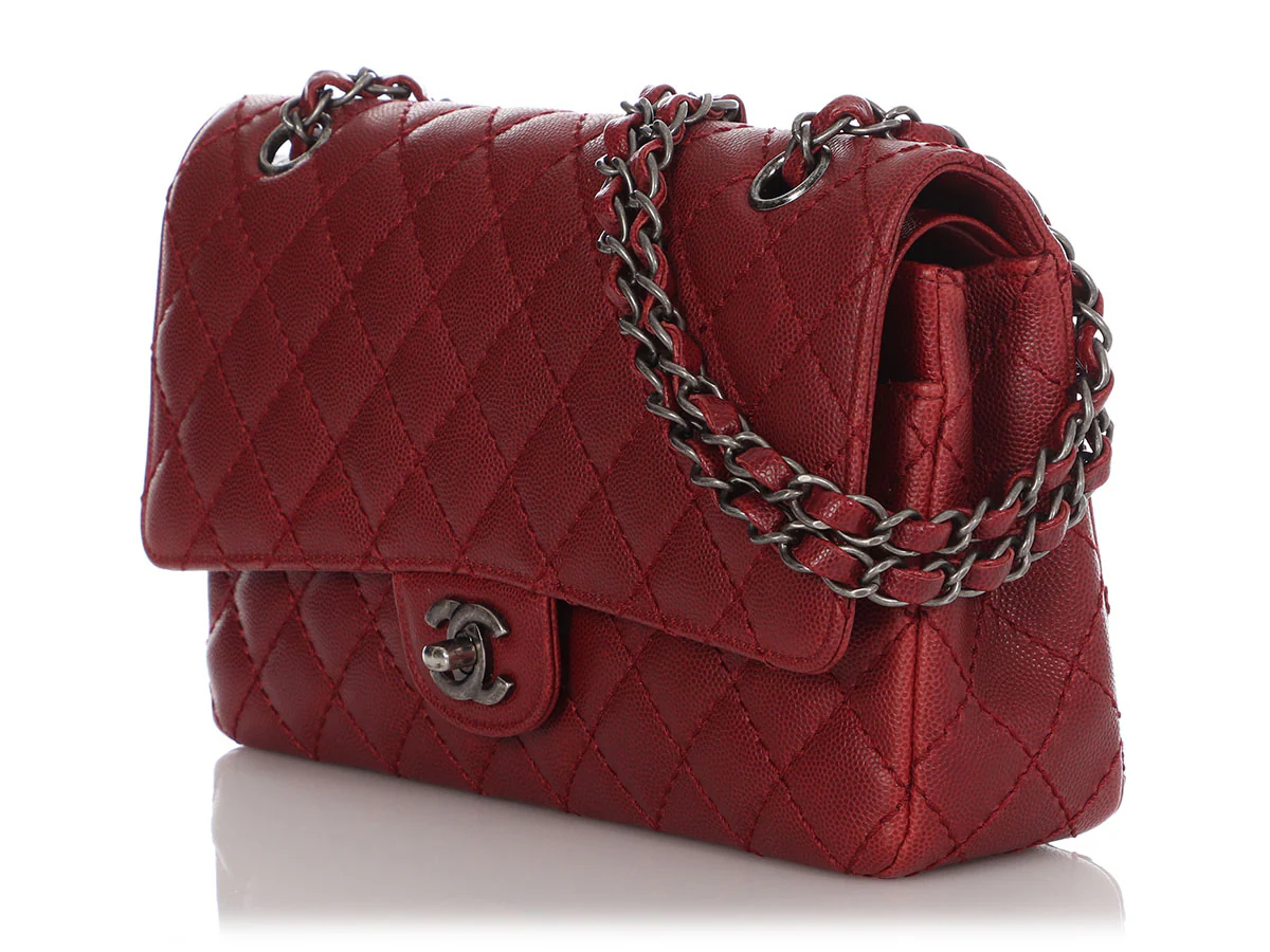 Chanel Medium/Large Red Quilted Caviar Classic Double Flap - Image 4