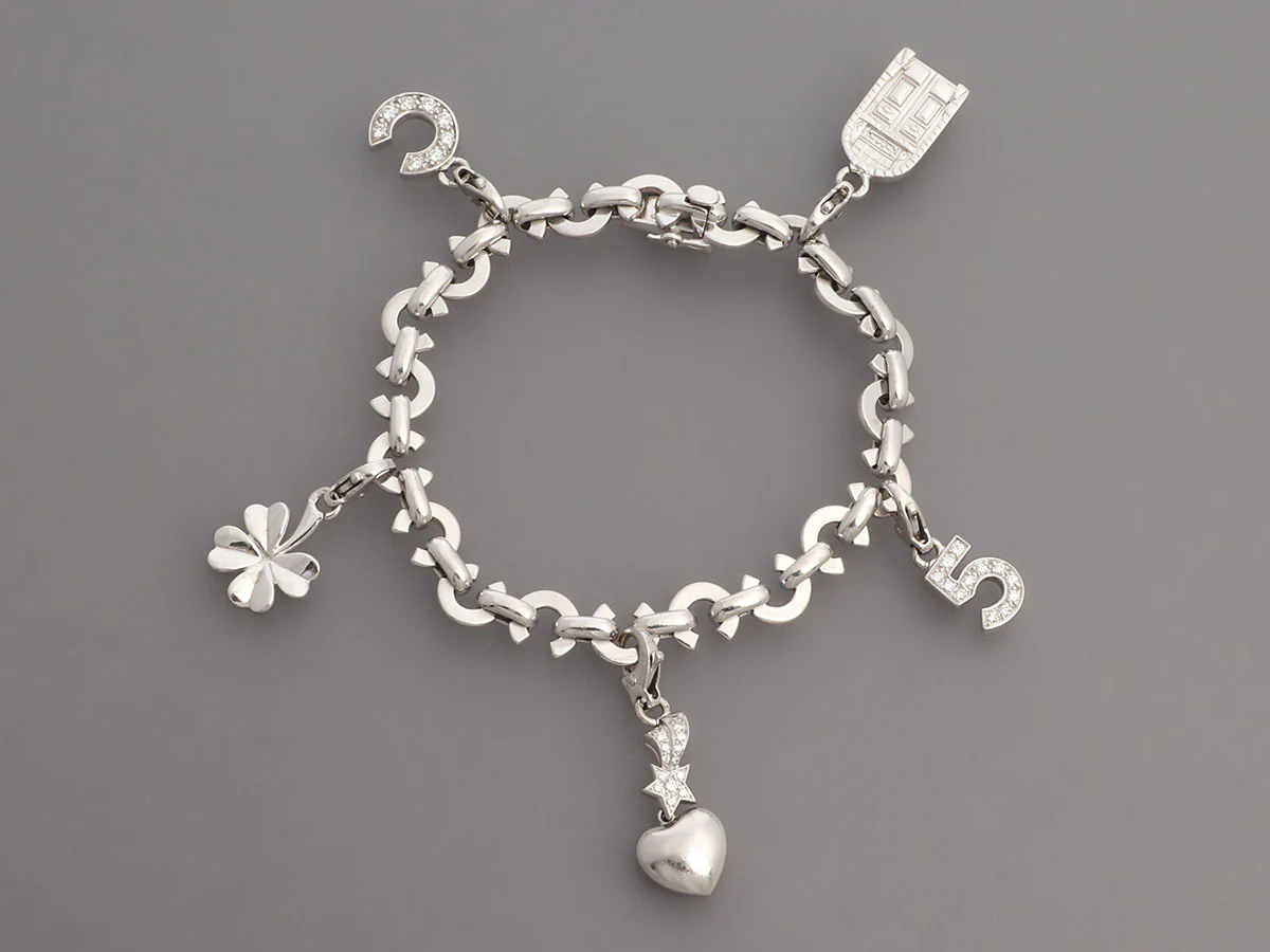 Chanel 18K White Gold Diamond Logo Charm Bracelet - Image 2