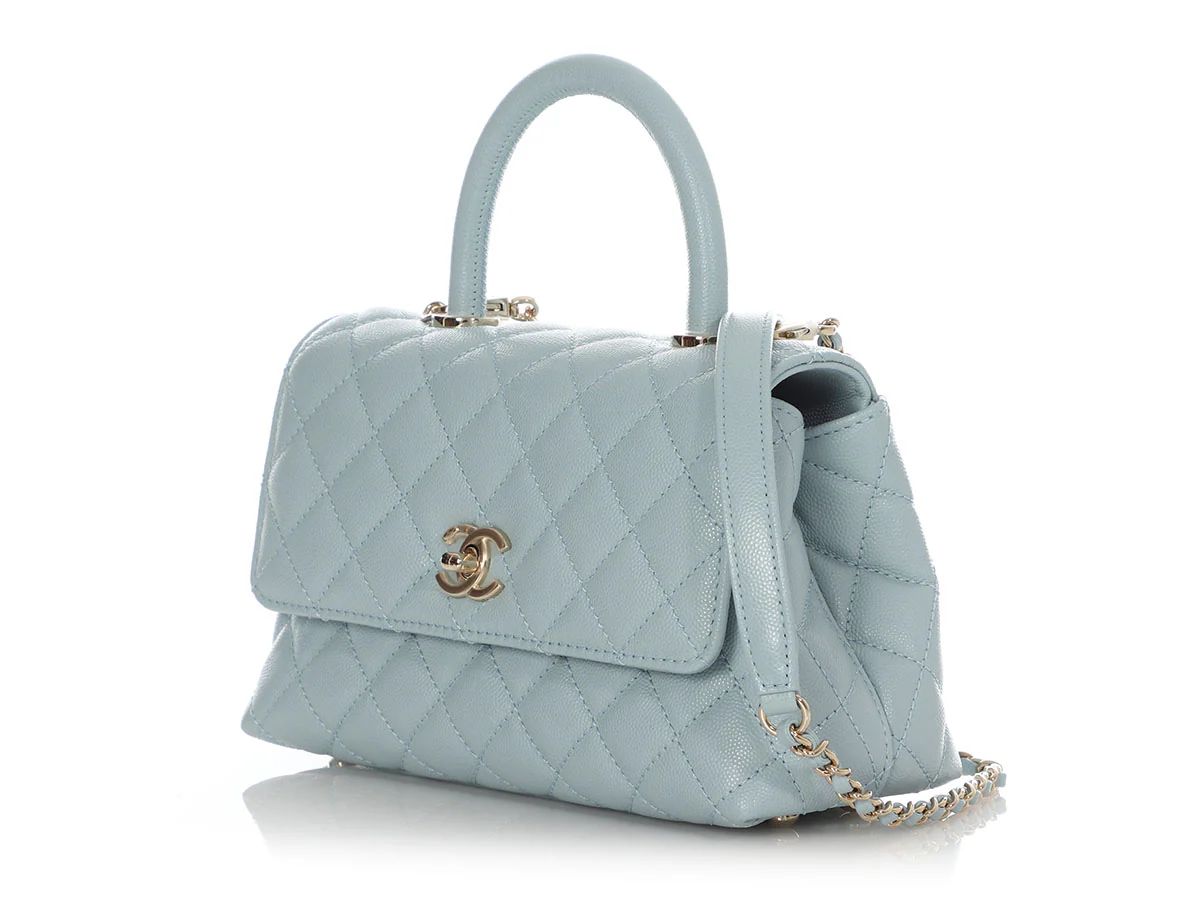 Chanel Mini Light Blue Quilted Caviar Coco Handle - Image 4