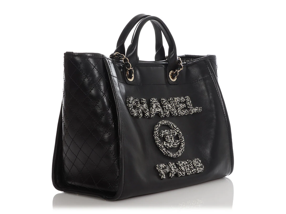 Chanel Large Black Leather Calfskin and Tweed Deauville Tote - Image 6