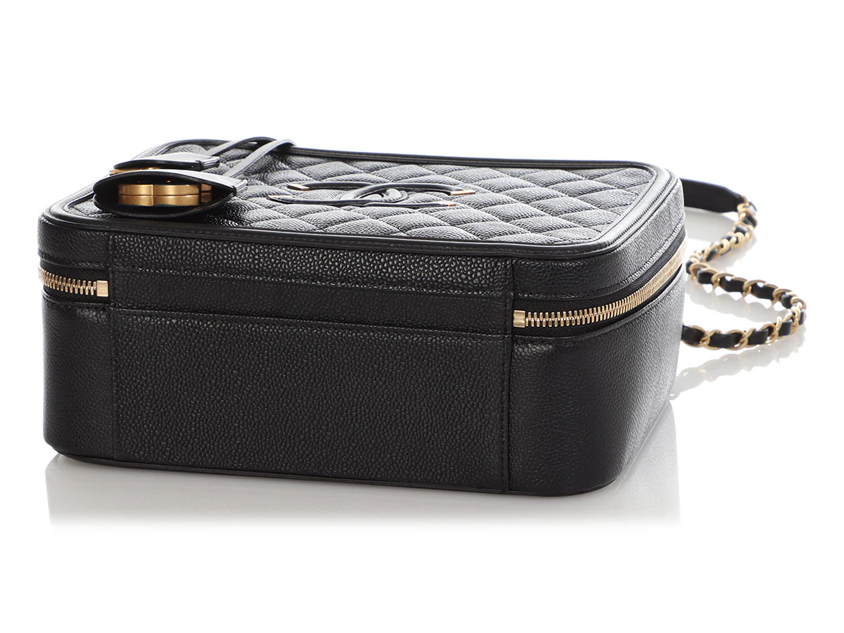 Chanel Large Black Part-Quilted Caviar Filigree Vanity Case - Image 7