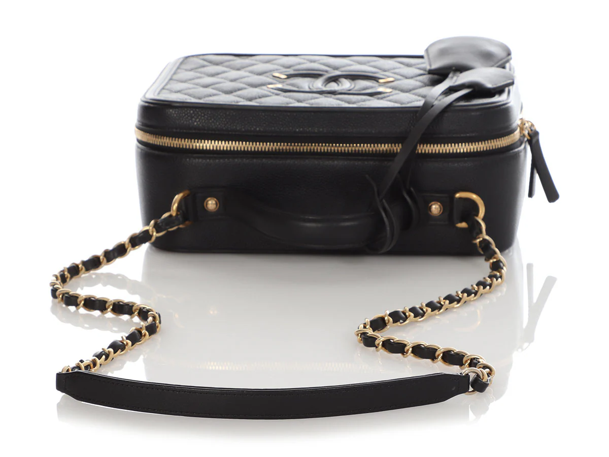 Chanel Large Black Part-Quilted Caviar Filigree Vanity Case - Image 8