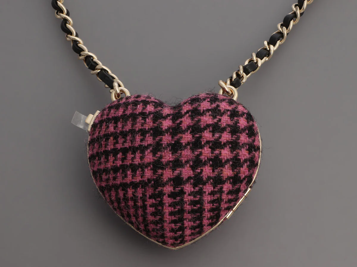 Chanel Purple and Black Tweed Heart Locket Necklace - Image 4