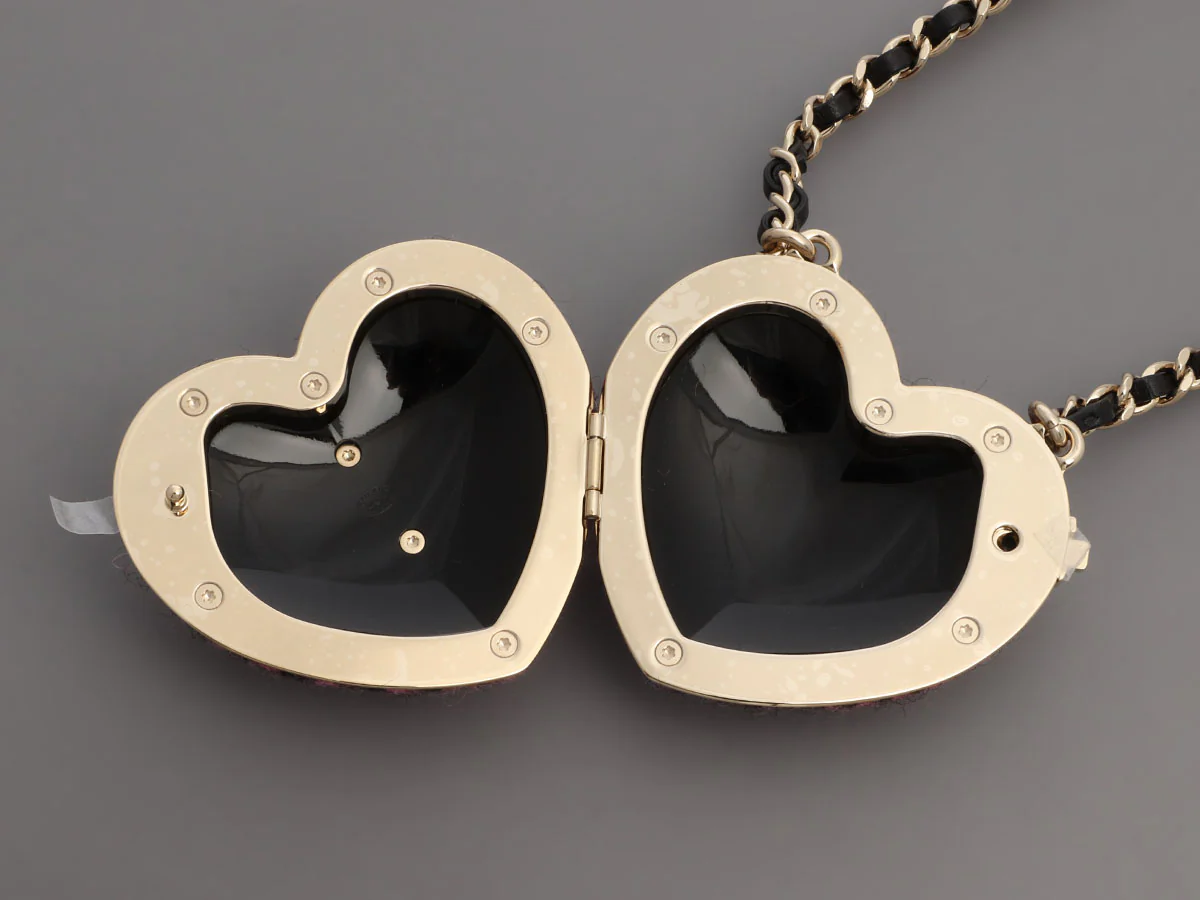 Chanel Purple and Black Tweed Heart Locket Necklace - Image 5
