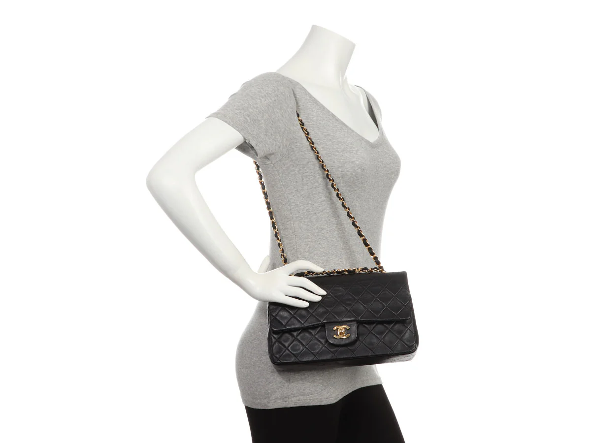 Chanel Vintage Medium/Large Black Quilted Lambskin Classic Double Flap - Image 10