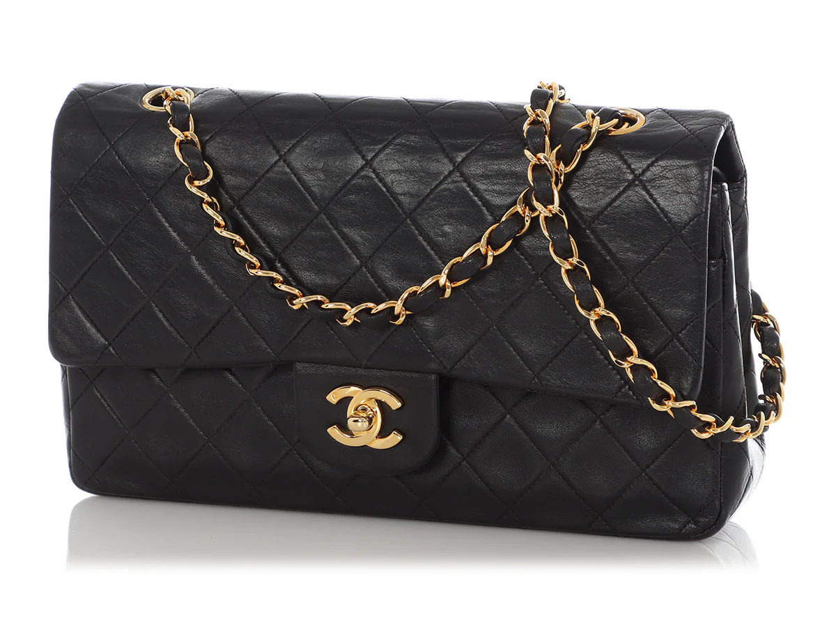 Chanel Vintage Medium/Large Black Quilted Lambskin Classic Double Flap - Image 3