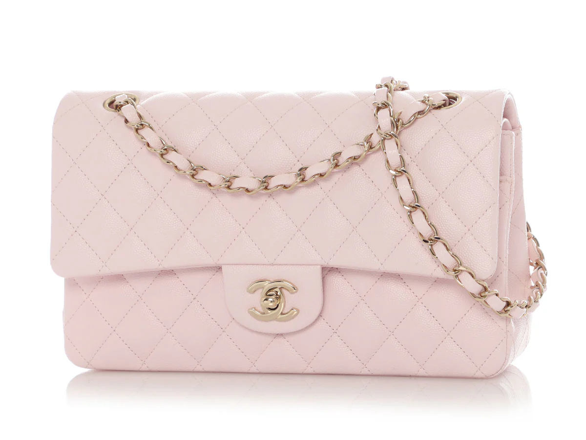 Chanel Medium/Large Light Pink Shiny Caviar Classic Double Flap - Image 3