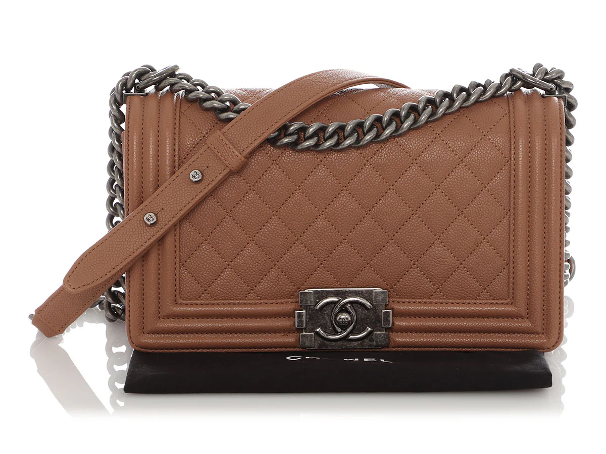 Chanel Old Medium Tan Caviar Boy Bag - Image 2