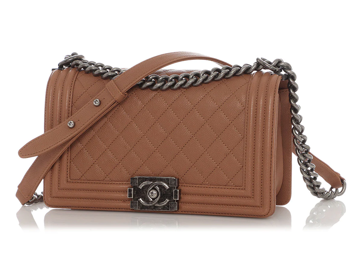 Chanel Old Medium Tan Caviar Boy Bag - Image 3